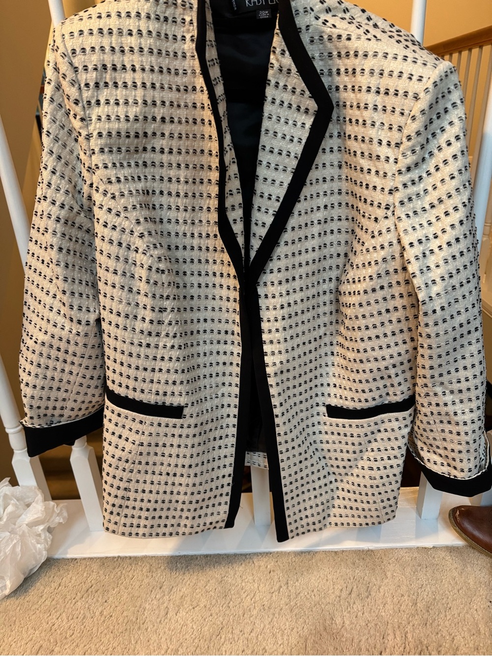 Kasper Ivory Tweed Blazer with Black Trim